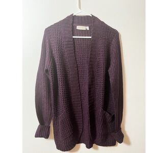 RD style women's cardigan sweater XS deep plum open front longline pockets